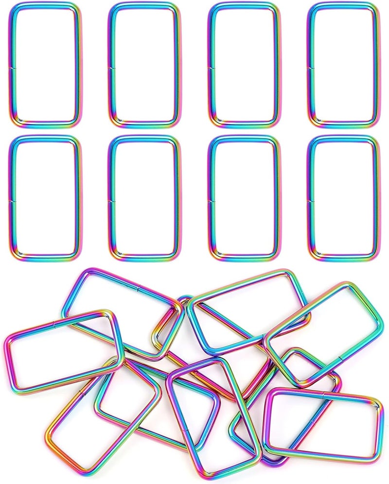 PECMER Rainbow 1.5 Inch Rectangle Rings-10 PCS Adjustable Waist Buckles Replacement Purse Hardware for for Purses and Bags Making Webbing 1 1/2 Inch - Image 1